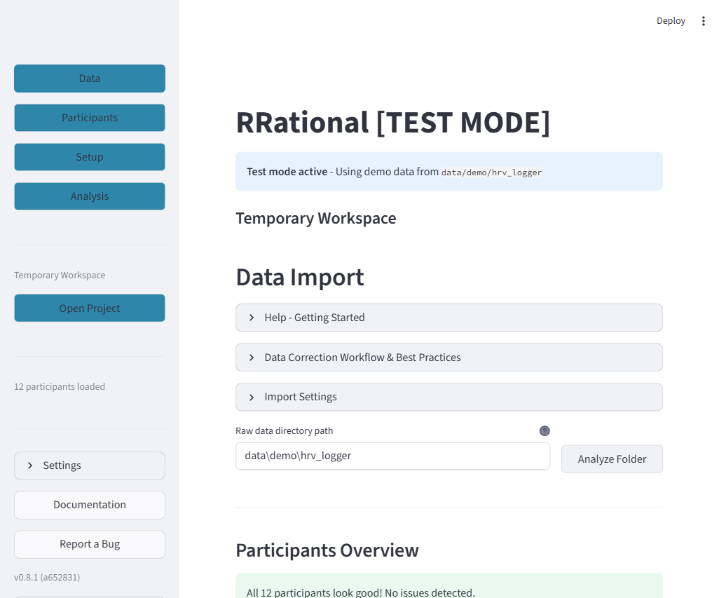 Data tab landing page