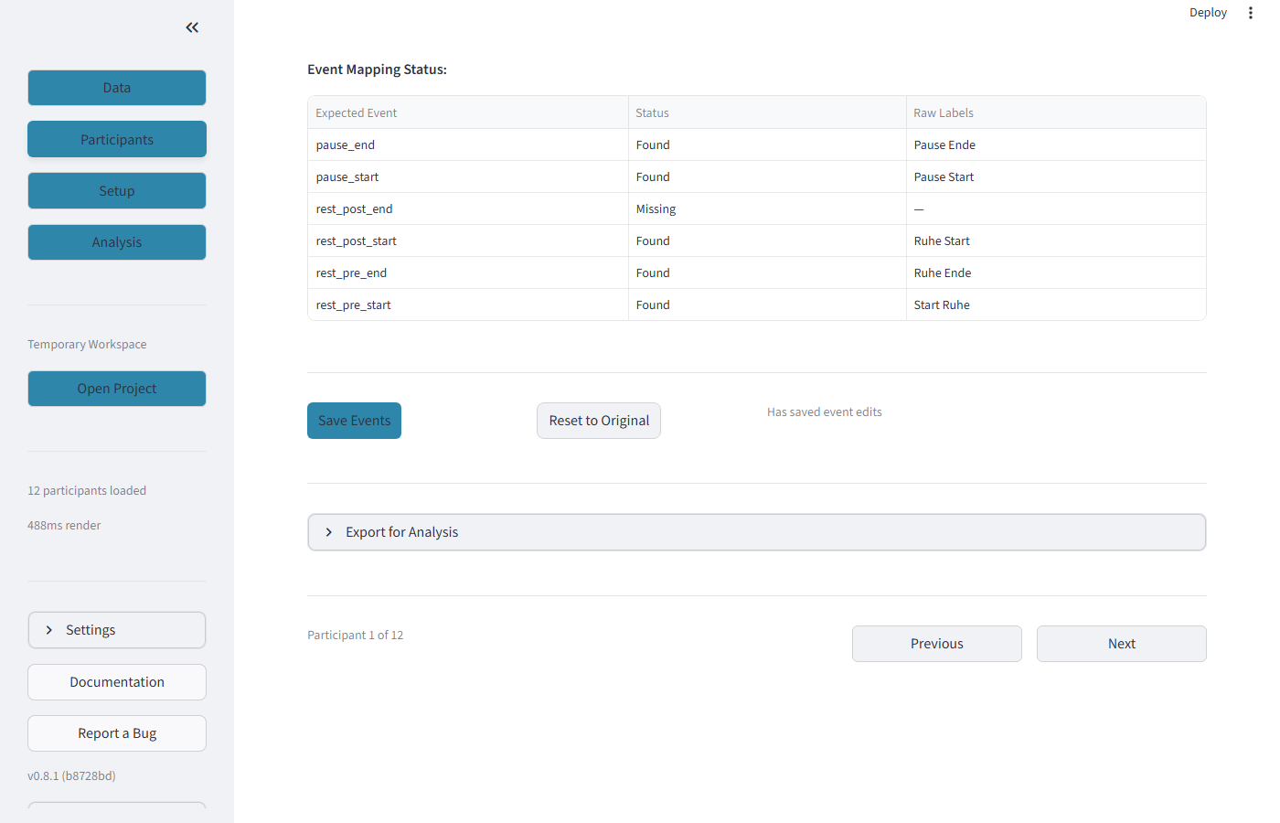 Export for Analysis expander