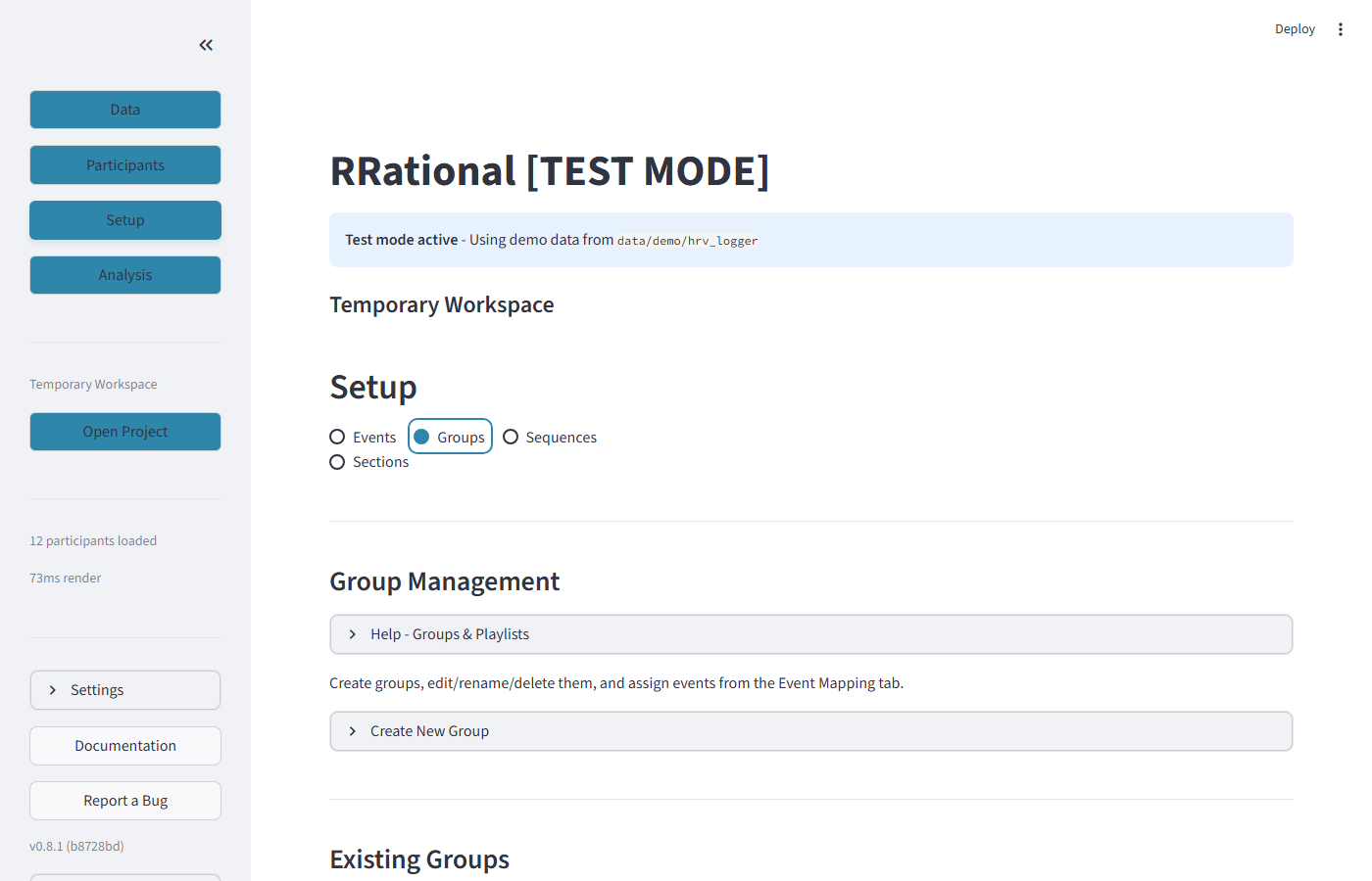 Setup Groups tab