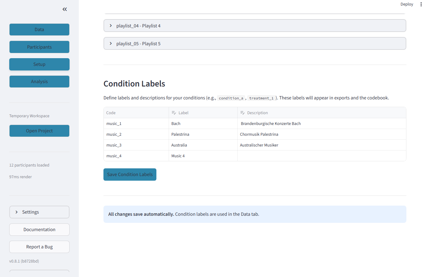 Condition Labels table