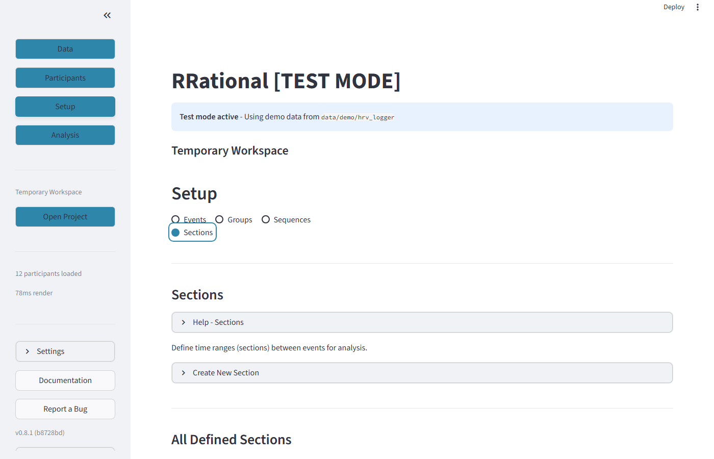 Setup Sections tab
