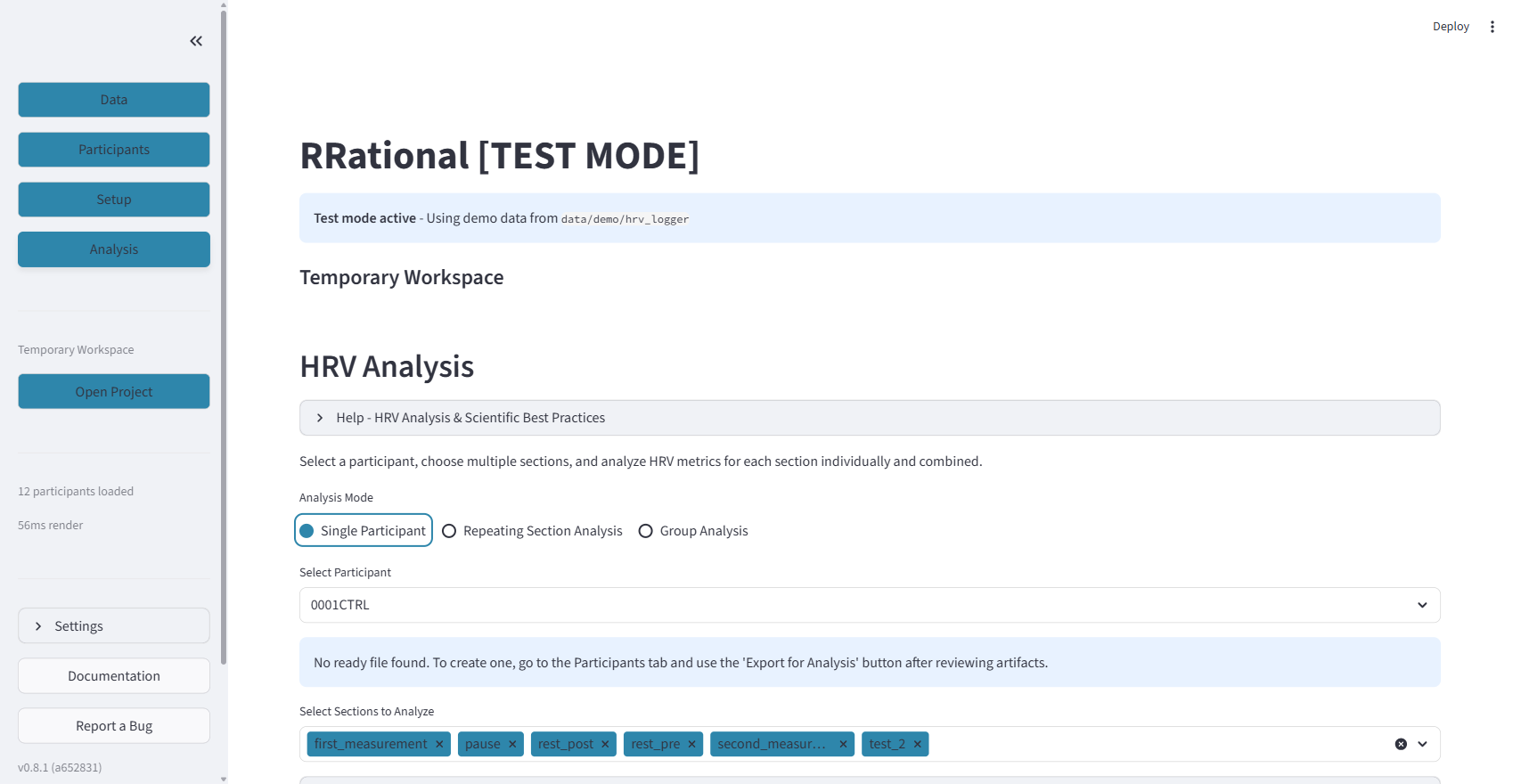 Analysis mode selection