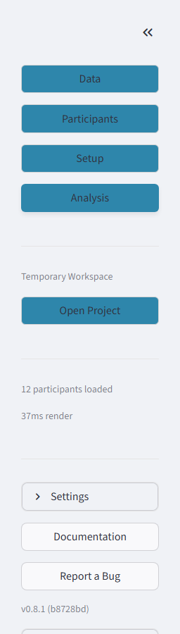 Sidebar with navigation, documentation and bug report links