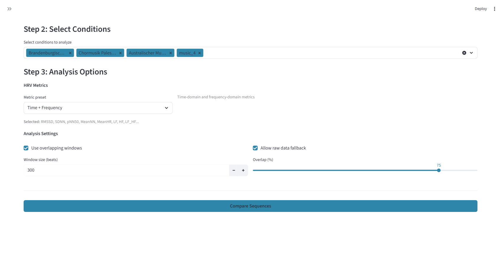 Sequence Comparison settings